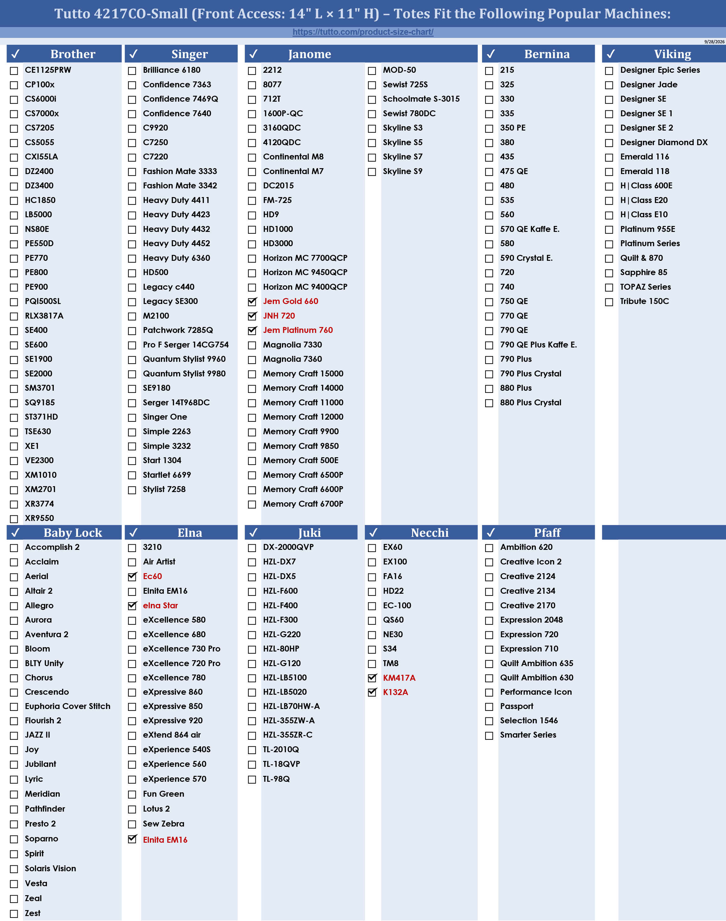 Tutto 4217CO-Small Size Chart